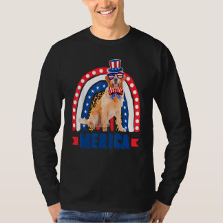 Golden Retriever Rainbow Leopard Merica Flagga 4th T Shirt