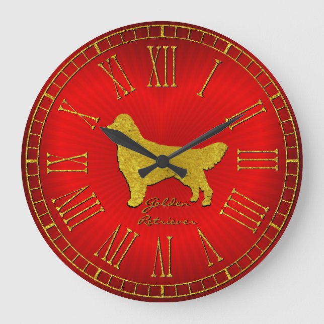 Golden Retriever Red Heart Stor Klocka (Framsida)