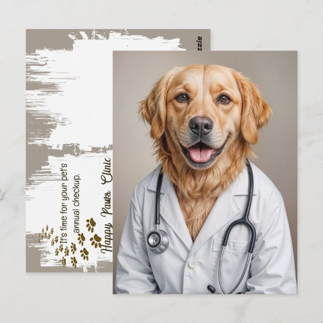 Golden Retriever Reminder från veterinärkontoret Vykort (Fram/baksida)