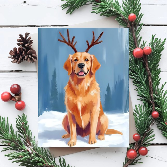Golden Retriever Renhorn Jul Helg Vykort (Skapare uppladdad)