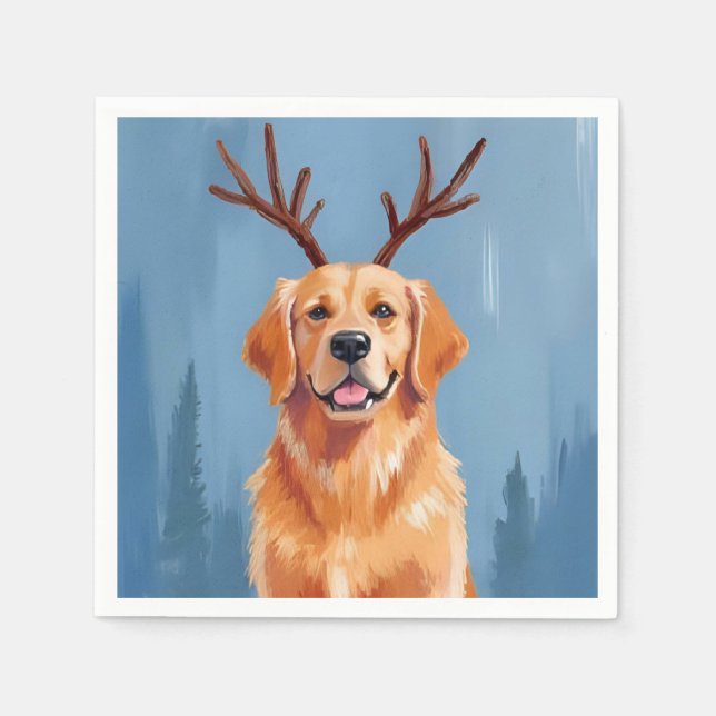 Golden Retriever Renhorn Jul Hund Pappersservett (Framsidan)