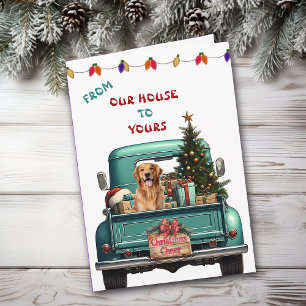 Golden Retriever Retro Farm Lastbil-julkort Helgkort