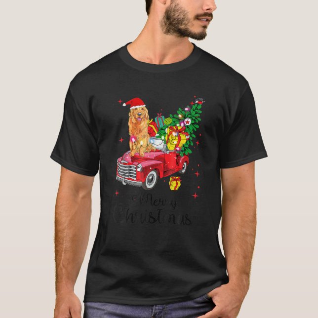 Golden Retriever Ride Red Lastbil jul Pajama T Shirt (Framsida)