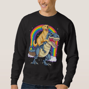 Golden Retriever Riding Dinosaur Rex Boys Rainbow Lång Ärmad Tröja