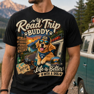 Golden Retriever Road Trip – Äventyrs Hund Resa T Shirt