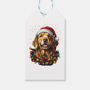 Golden Retriever Rolig hund jul Santa hatt liggand Presentetikett