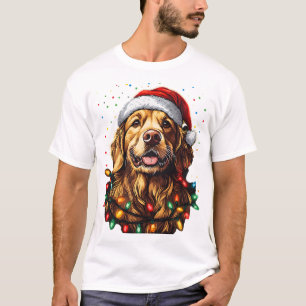 Golden Retriever Rolig hund jul Santa hatt liggand T Shirt