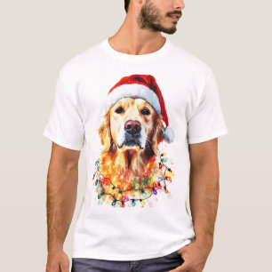 Golden Retriever Rolig hund jul Santa hatt liggand T Shirt