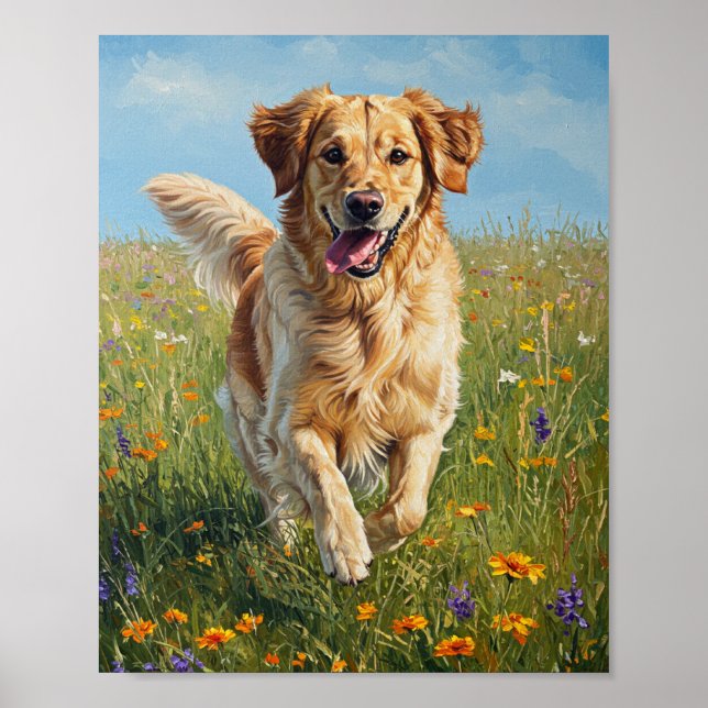 Golden Retriever Run | Impressionist Art Poster (Framsidan)