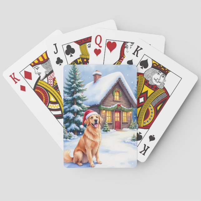 Golden Retriever Rustik Stuga Tomtehatt Jul Casinokort (Baksidan)