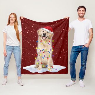 Golden retriever Santa Christmas Tree Lights Xmas Fleecefilt