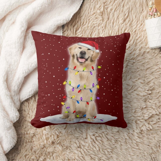 Golden retriever Santa Christmas Tree Lights Xmas Kudde (Filt)