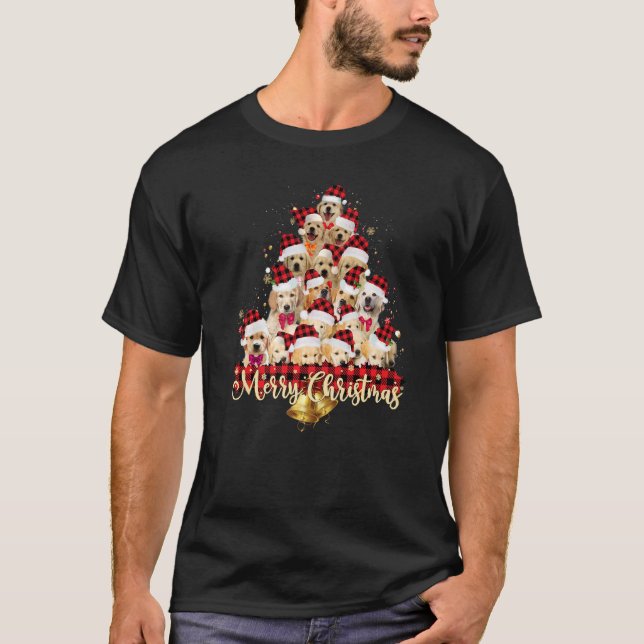 Golden Retriever Santa Hat Dogs Red Buffalo Plaid  T Shirt (Framsida)