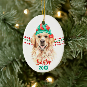 Golden Retriever Santa Hat Helgdag String Pärlor Julgransprydnad Keramik