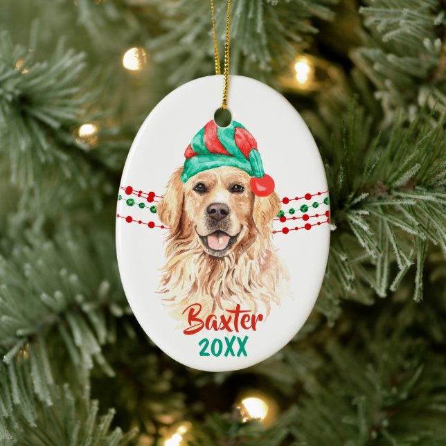 Golden Retriever Santa Hat Helgdag String Pärlor Julgransprydnad Keramik (Träd)