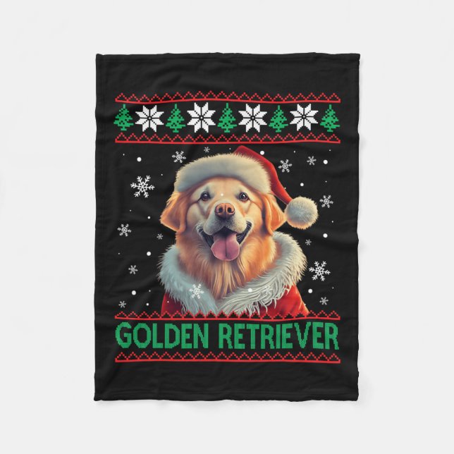 Golden Retriever Santa Hat Ugly jul Fleecefilt (Framsidan)