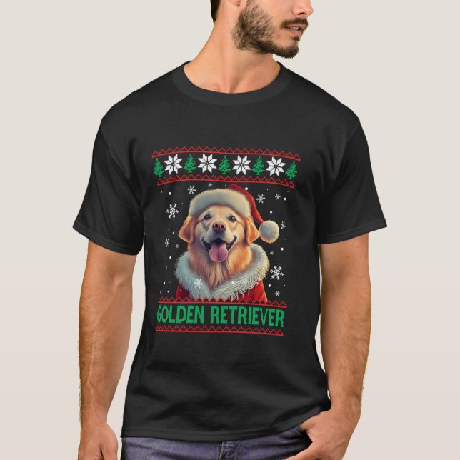 Golden Retriever Santa Hat Ugly jul Long Sle T Shirt (Framsida)