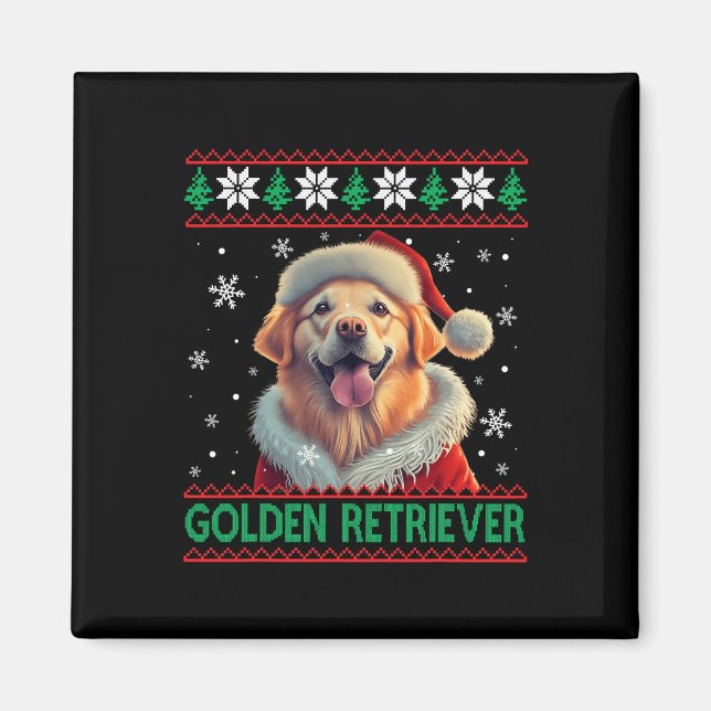 Golden Retriever Santa Hat Ugly jul Magnet (Framsidan)