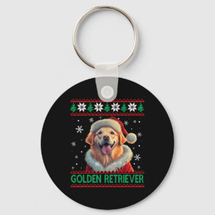 Golden Retriever Santa Hat Ugly jul Nyckelring