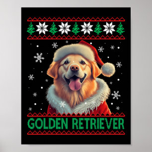 Golden Retriever Santa Hat Ugly jul Poster