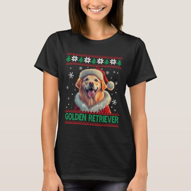 Golden Retriever Santa Hat Ugly jul T Shirt (Framsida)