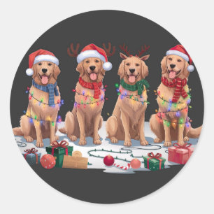 Golden Retriever Santa-hattar som inte är jul Runt Klistermärke