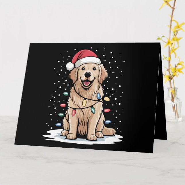 Golden Retriever Santa Julgran Ljus Julafton Kort (Gul blomma)