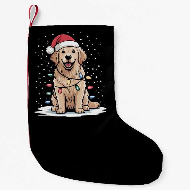 Golden Retriever Santa Julgran Ljus Julafton Liten Julstrumpa (Framsidan)