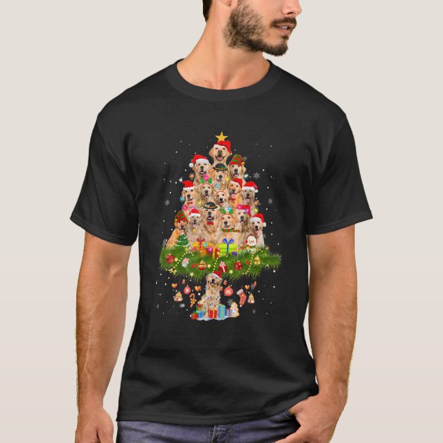 Golden Retriever Santa Julgran Ljus Julafton T Shirt (Framsida)