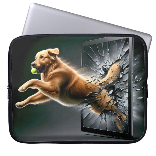 Golden Retriever Shattering a Tablet Skärm Laptop Fodral (Framsidan)