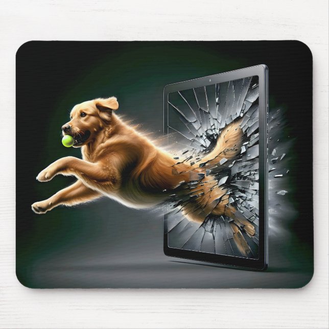 Golden Retriever Shattering a Tablet Skärm Musmatta (Framsidan)