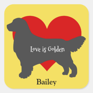 Golden Retriever Silhouette Kärlek är Golden Fyrkantigt Klistermärke