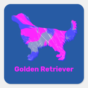 Golden Retriever Silhouette Shock rosa & Blue Fyrkantigt Klistermärke
