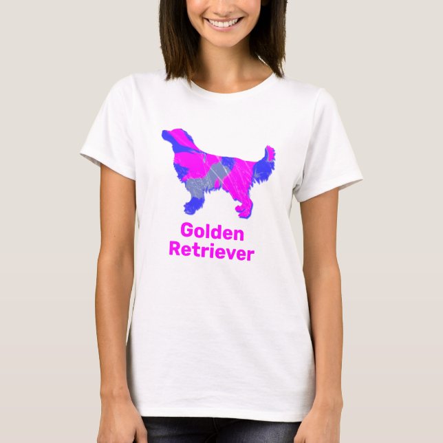 Golden Retriever Silhouette Shock rosa & Blue T Shirt (Framsida)