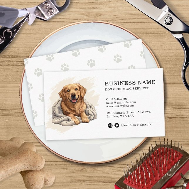 Golden Retriever Skapar ditt eget husdjur Visitkort (personalized dog grooming business card featuring watercolor illustration of a labrador retriever )