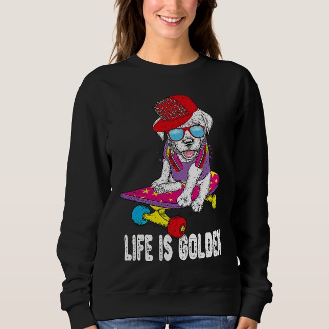Golden Retriever Skateboarding Life Is Golden Hip  T Shirt (Framsida)