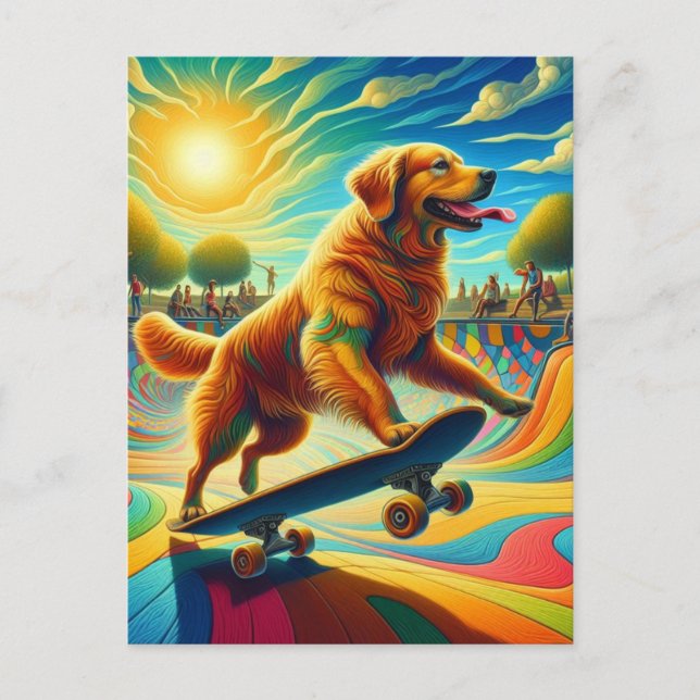 Golden Retriever Skateboarding Vykort (Framsida)