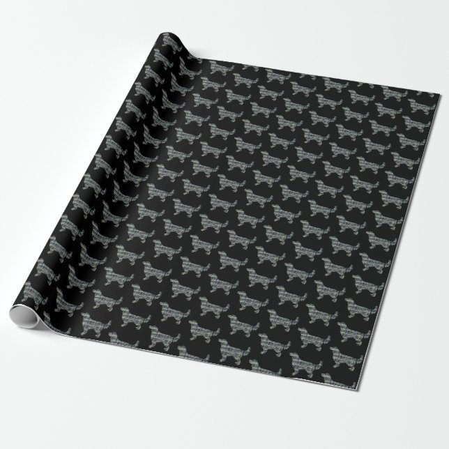 Golden Retriever Small Silhouette Grid Black Presentpapper (Utrullad)