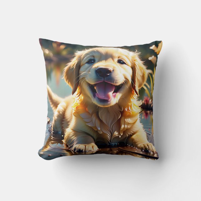 Golden Retriever Smiling Kudde (Framsida)