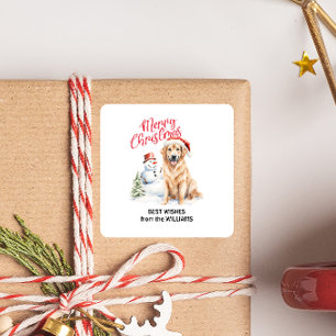 GOLDEN RETRIEVER SNÖ GOD JUL ANPASSNINGSBAR TEXT FYRKANTIGT KLISTERMÄRKE