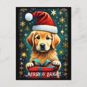Golden Retriever Snöflingor Santa Hund Jul Vykort