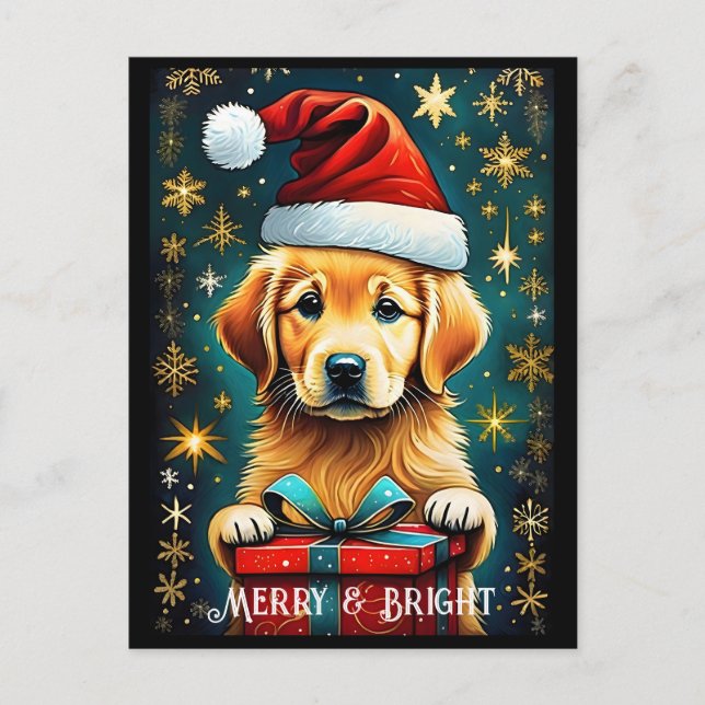 Golden Retriever Snöflingor Santa Hund Jul Vykort (Framsida)