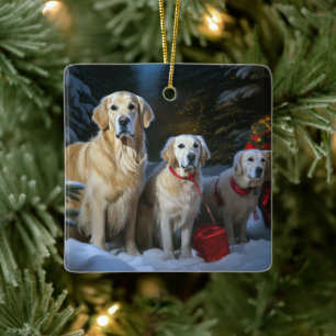 Golden Retriever Snöig Släde Juldekoration