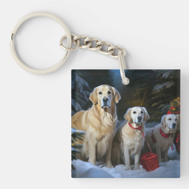 Golden Retriever Snöig släde juldekoration  (Framsidan)