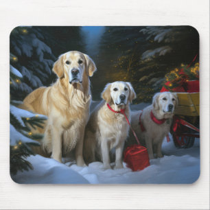 Golden Retriever Snöig släde juldekoration  Musmatta