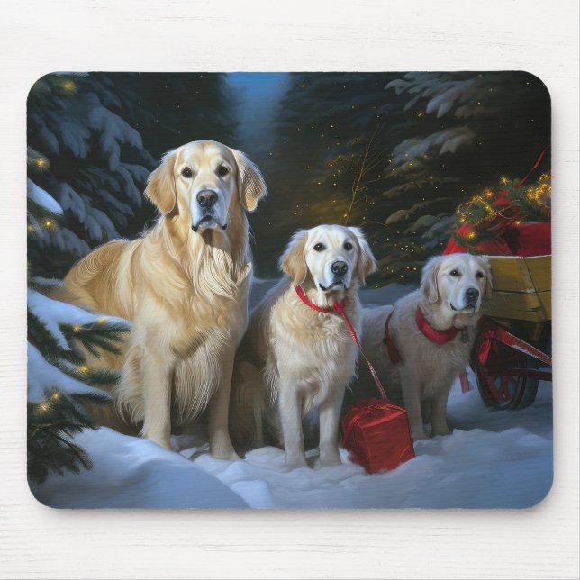 Golden Retriever Snöig släde juldekoration  Musmatta (Framsidan)