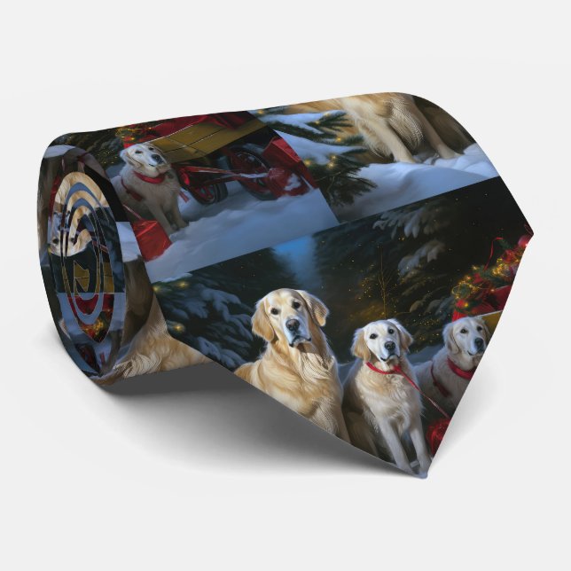 Golden Retriever Snöig Släde Juldekoration Slips (Rullad)