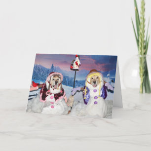 Golden Retriever Snökvinnor som Matar fåglar Helgkort