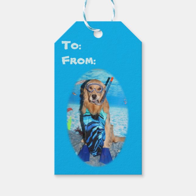Golden Retriever Snorkeler Presentetikett (Framsidan)