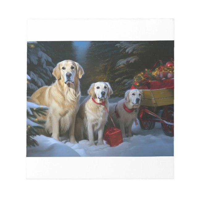 Golden Retriever Snowy Sleigh-juldekretet Anteckningsblock (Framsida)